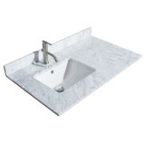 36" Single Countertop in White Carrara Marble with Left Offset Square Sink and Backsplash