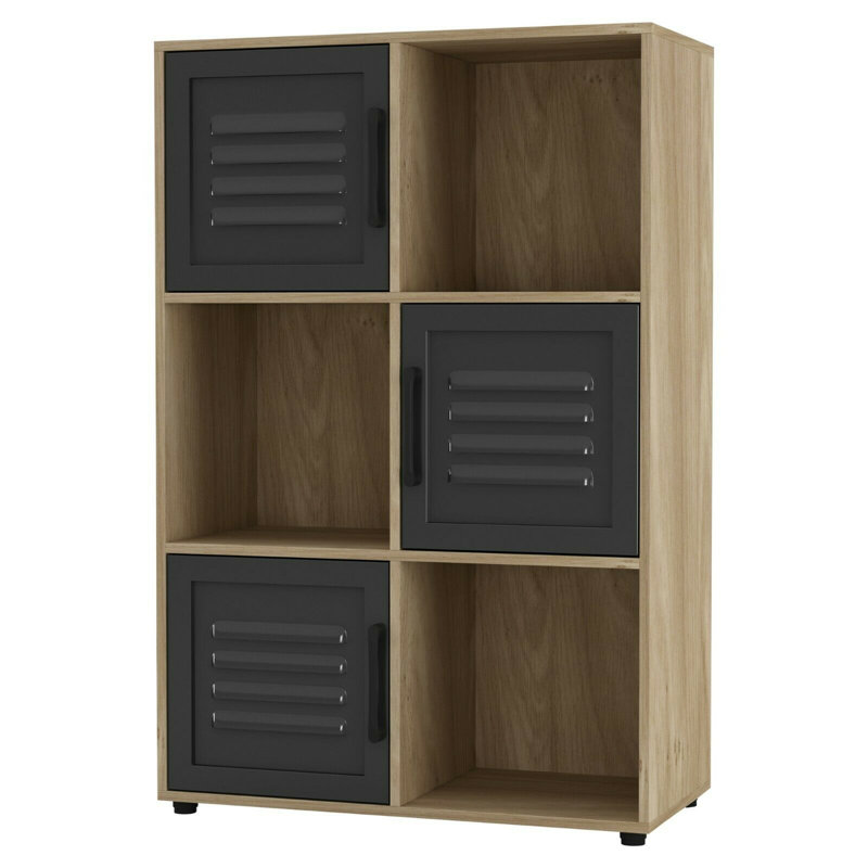 Berring 90.5 cm H x 60 cm W Cube Bookcase, Oak/Black