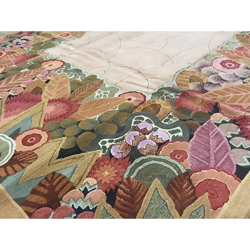 Tapis pêche et vert noué à la main de haute qualité