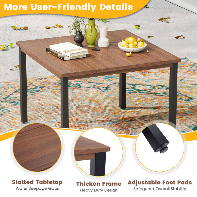 Wasil 4 - Person Patio Dining Set with Square Table, Brush Wood Brown/Brown