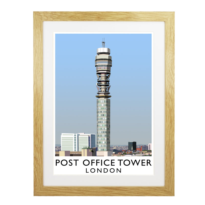 Post Office Tower 2 by Richard O'Neil - Print, Oak Wood Frame, 43.5 cm H x 33.5 cm W x 2.2 cm D