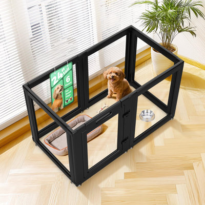 Parc pour animaux d'intérieur en acrylique pour chiots et petits chiens AuraSpace, 24 po, 6 panneaux, noir