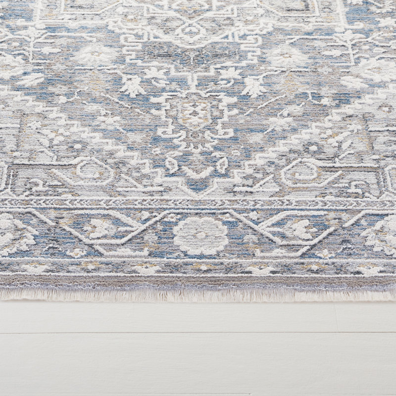 Oriental Area Rug in Grey / Blue, Rectangle 5' x 7', Blue