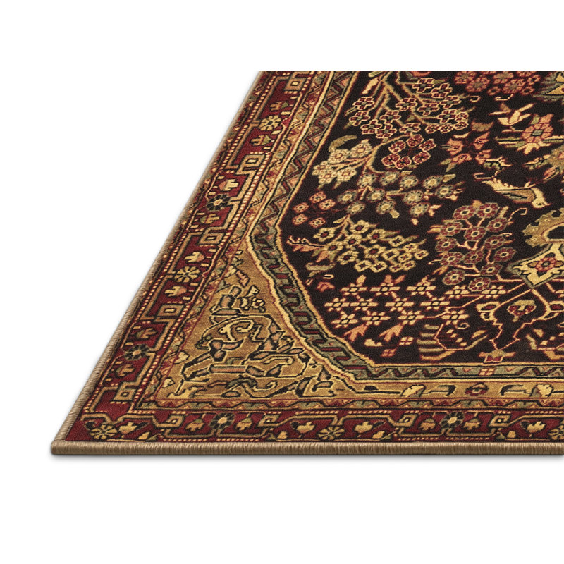 Tapis oriental rectangulaire en laine et polyester tissé à la machine Trevethan 3 pi x 5 pi brun