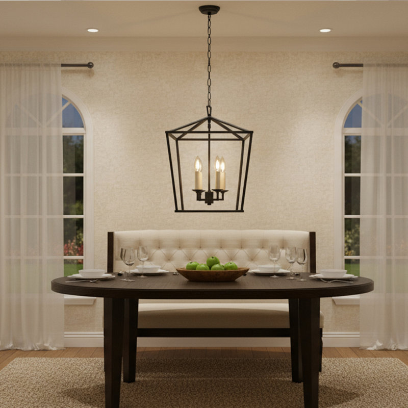 Lustre géométrique à 4 lumières Neslisah, Fer vieilli, H 54,5 po x l 12,6 po x P 12,6 po