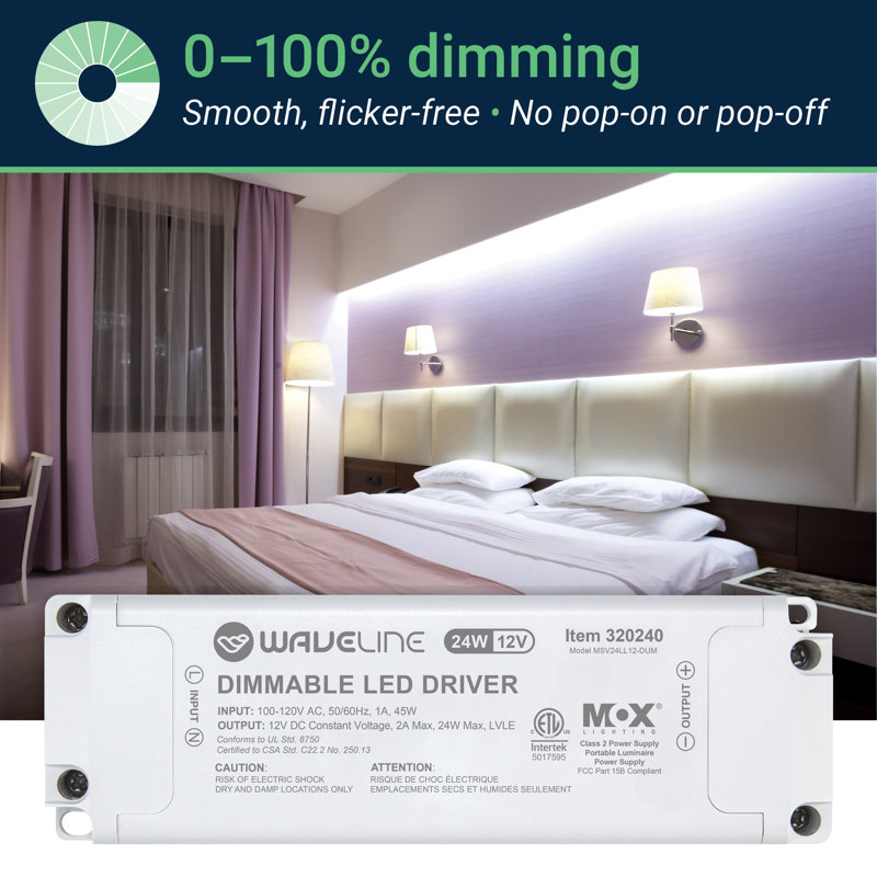 WaveLine 12V Dimmable LED Light Driver Power Supply for TRIAC Dimming - 24W, 24
