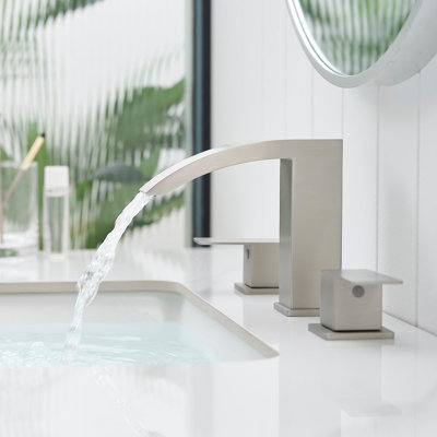 Bathroom Stainless Steel Faucets for Sink 3 Hole  8 inch Widespread Bathroom Sink Faucet Double Lever Handle Faucet Bathroom Vanity Faucet Basin Mixer Tap Faucet with Hose