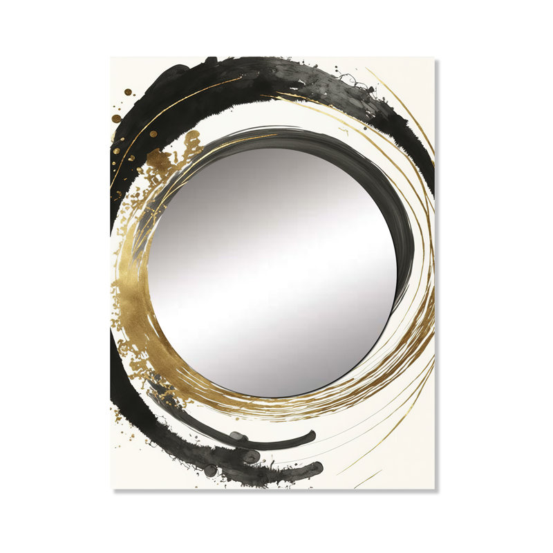 Lilit noir et or Curves IV - abstrait miroir spirales murales, miroir décoratif moderne, art imprimé en métal, 40 po x 30 po