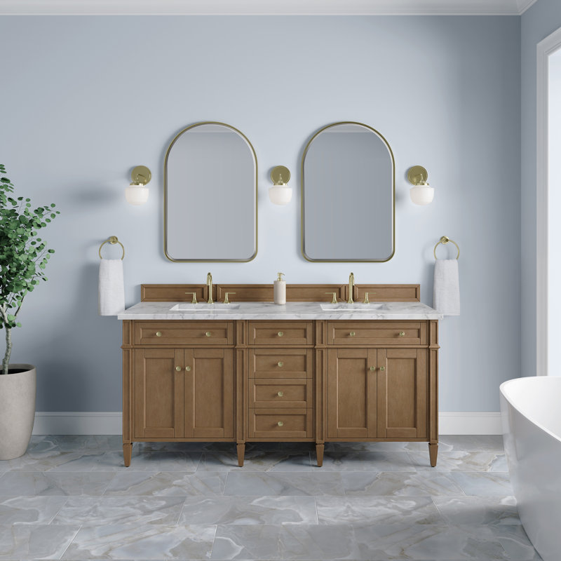 Meuble-lavabo double l 72 po Dussault, Blanc de Carrare, 8 po, Pacane