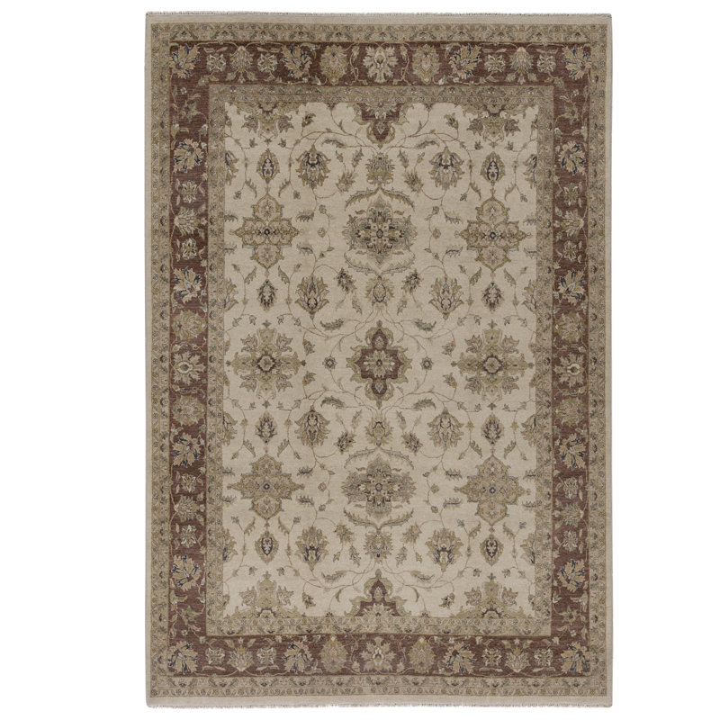 Tapis ivoire et brun noué à la main de haute qualité