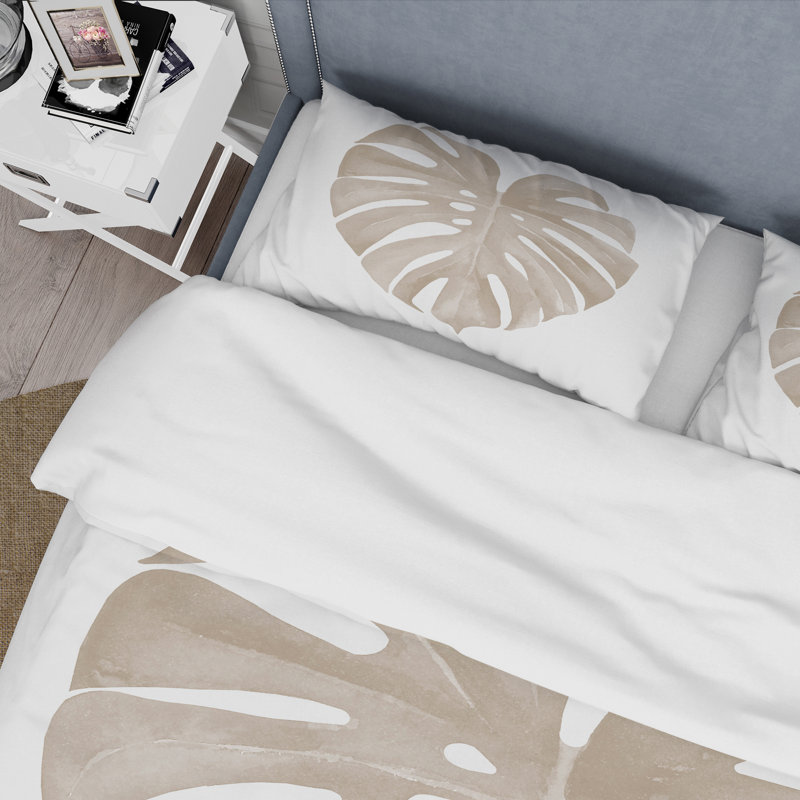 Ensemble de housse de couette ivoire Pastel Monstera, Housse de couette simple + 1 taie décorative stan