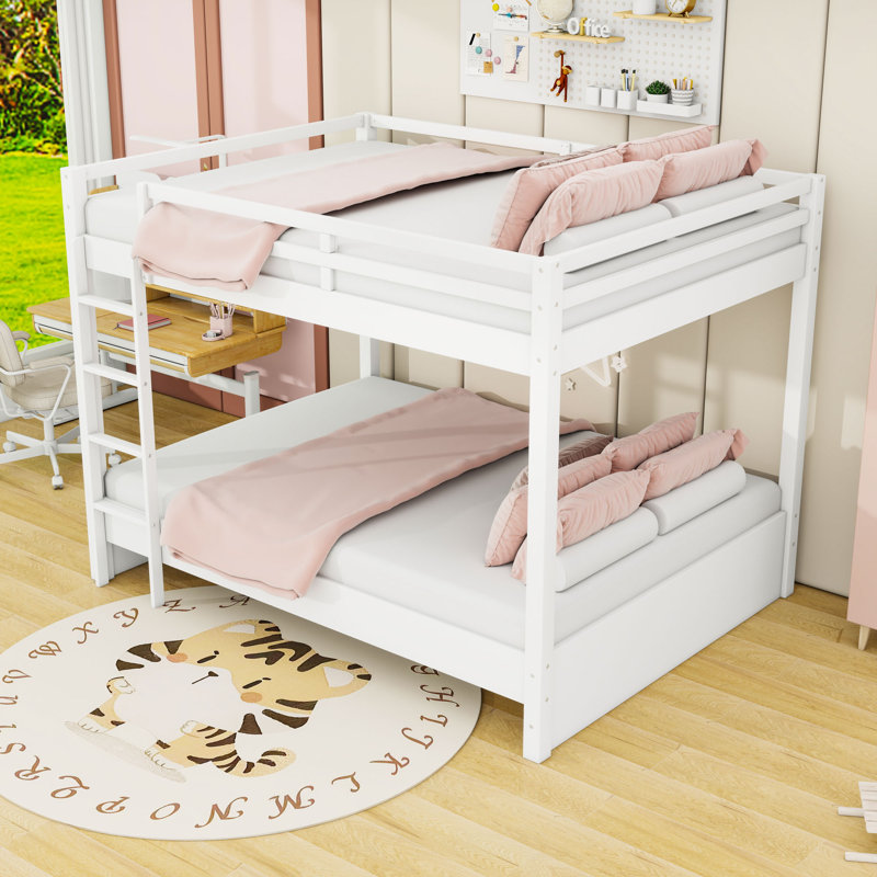 Grand lit superposé en bois avec échelle, Blanc