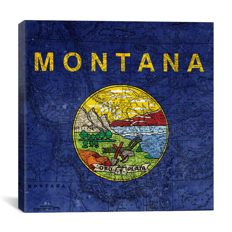 « flags montana map », impression sur toile, H 18 po x l 18 po x P 0,75 po