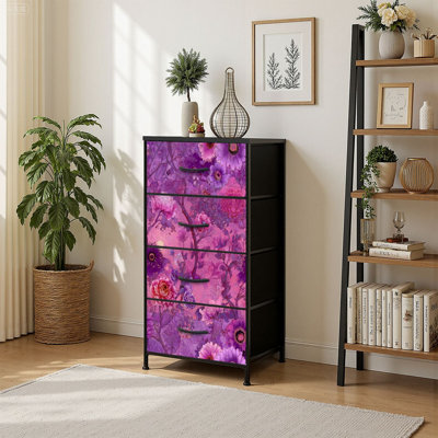 4 Drawer Vertical Storage Dresser Dreamy Botanical Luminous with Wood Top Fabric Pull Drawers