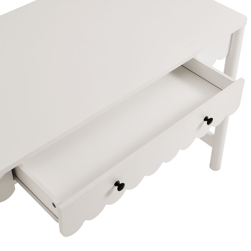Emmeline 1-Drawer Scallop Writing Desk In White, White