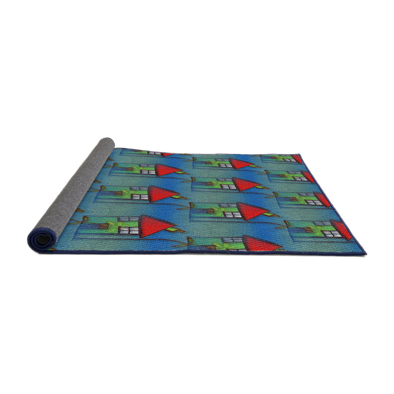 Tapis vert/rose à motifs, Rond 5 pi