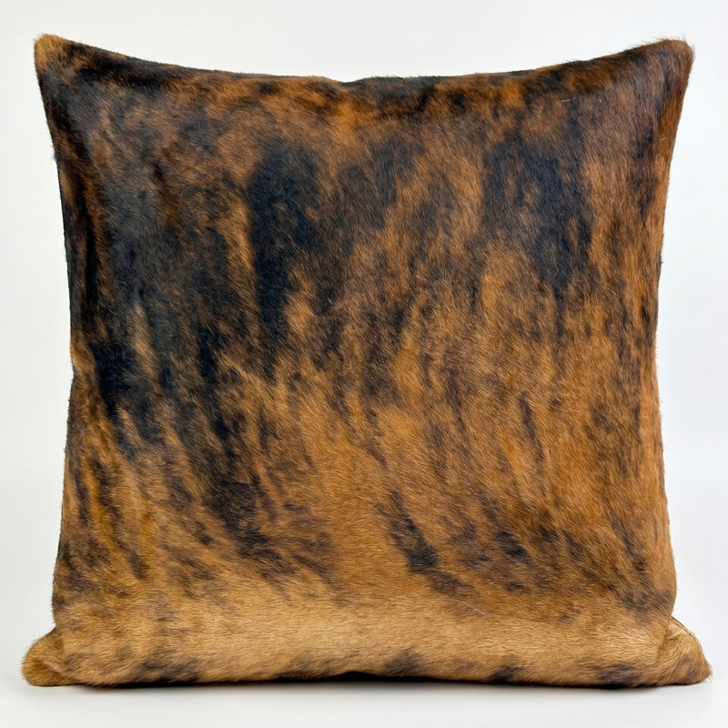 Housse de coussin décorative en cuir de vache bringé - 51 x 51 cm, Bringé