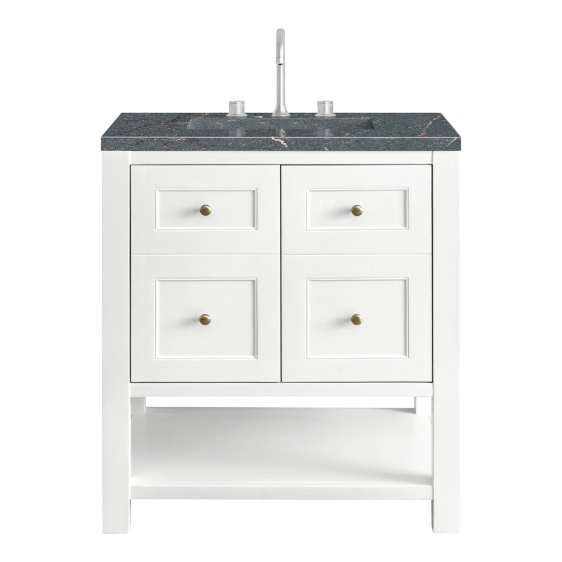 Breckenridge 30'' Single Bathroom Vanity with Top, Bright White, 8" Widespread, Parisien Bleu