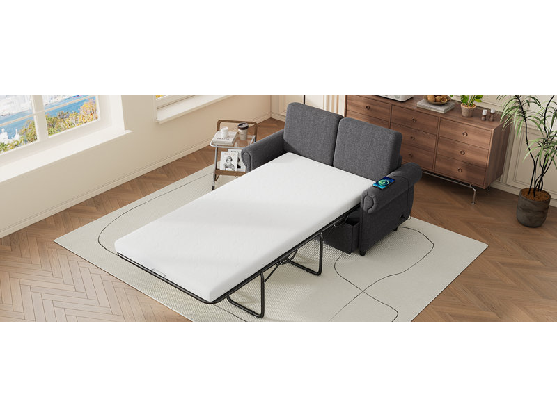 Canapé-lit moderne de 57,9 po avec couchette avec matelas à mémoire de forme et 2 ports USB Orisfur SKU: WF305474AAE,