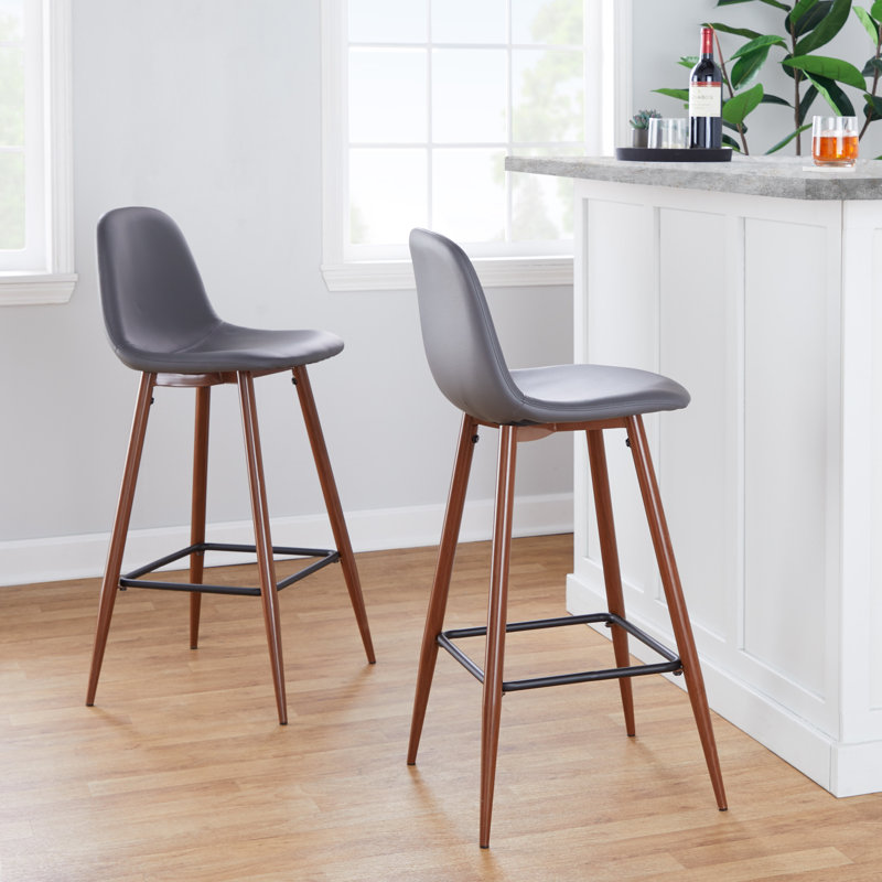 Cadynce Upholstered Counter Stool with Metal Frame, Walnut, Gray, Bar Stool (28.5" Seat Height)