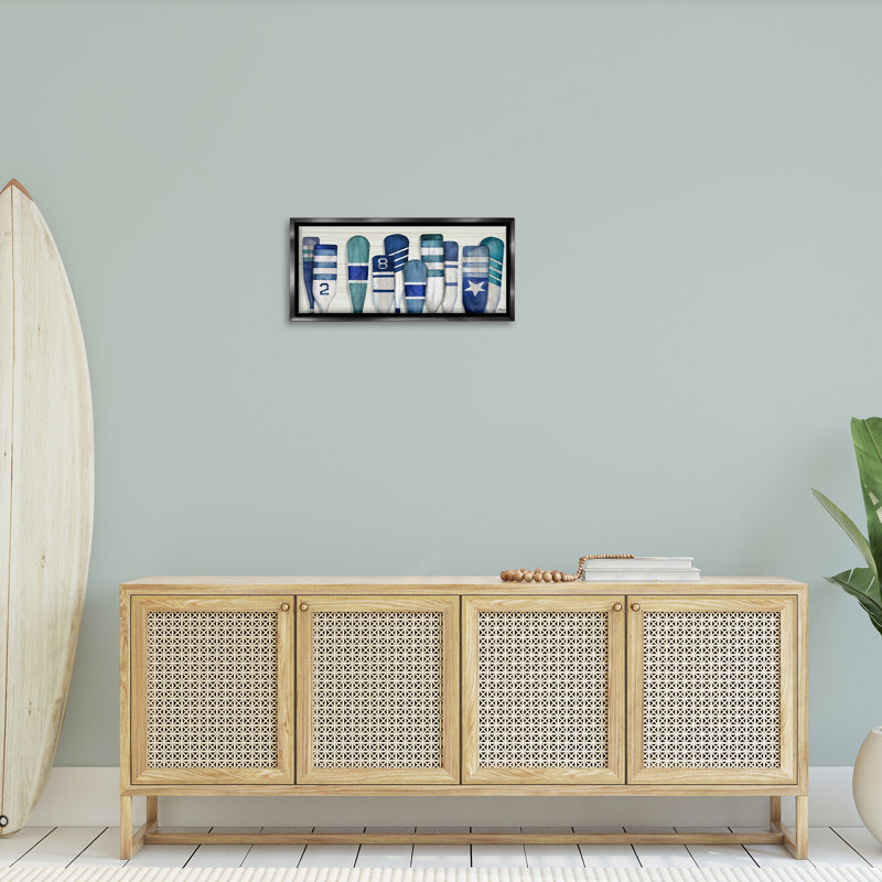 Port Oars Nautical Blue Patterns Black Framed Floater Canvas Wall Art by Paul Brent, 11" H x 25" W, Jet Black Floater Frame
