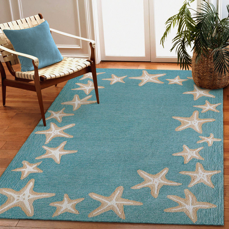 Tapis intérieur / extérieur touffeté à la main Vogt Aqua, Rectangle 7 pi 6 po x 9 pi 6 po