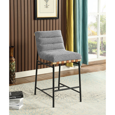 Lahni 17.75" Grey Boucle Fabric Counter Height Chair
