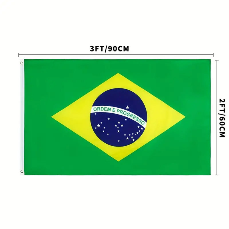 Drapeau brésilien suspendu 3 x 5 pi 90 x 150 cm, impression numérique sur polyester, drapeau brésilien pour la célébration
