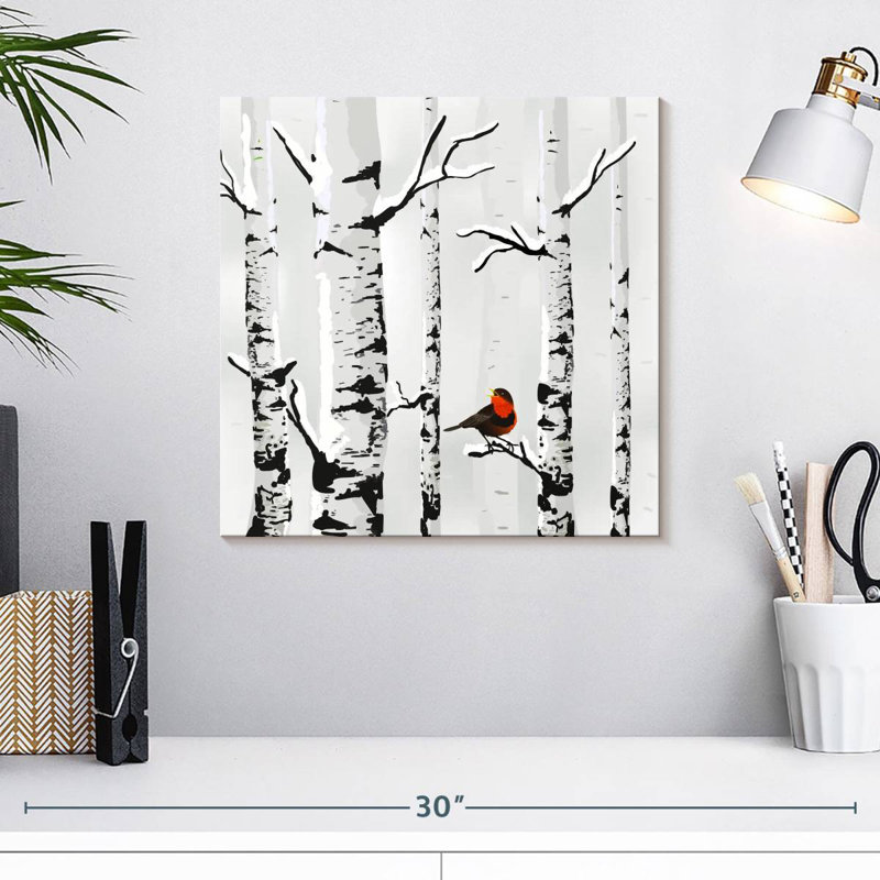 Brampt Snow Birch Bird, 16" H x 16" W