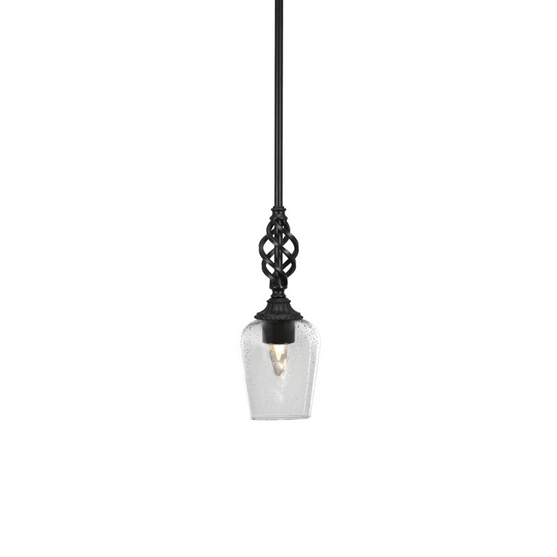 Eleganté Stem Hung Mini Pendant Shown In Matte Black Finish With 5" Clear Bubble Glass