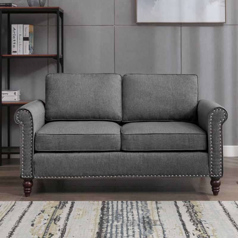 Canapé en lin 53,5 po, Mélange de lin gris foncé