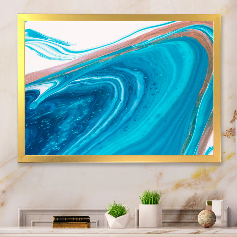 Luxury Turquoise Marble River IV - on, 8" H x 12" W x 1" D, Gold Picture Framed Canvas