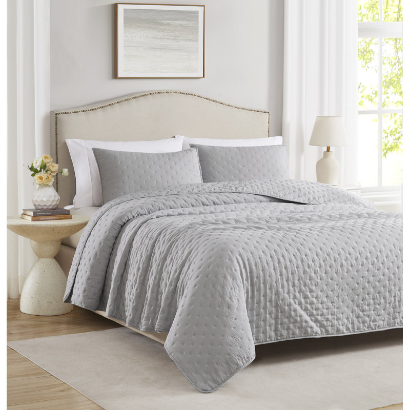 Ensemble de courtepointe en microfibre Cayla Pinsonic, Courtepointe pour très grand lit + 2 tailles déc, Gris