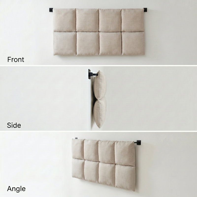 Linen Upholstered Wall-Mounted Headboard With Adjustable Height, Beige, Beige, King