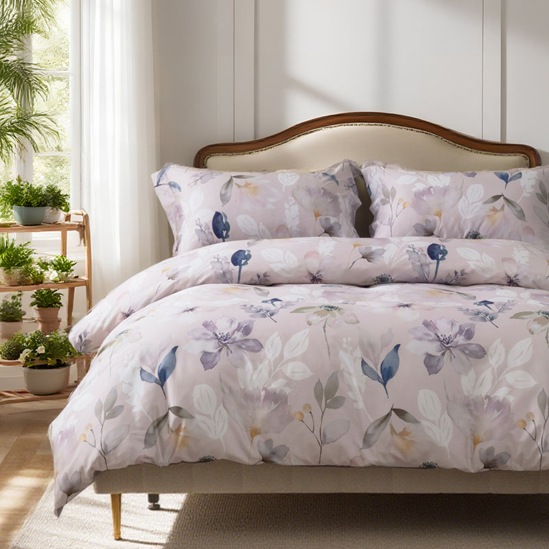Lunaria Floral Pattern Duvet Cover Set – 3 Piece, 100% Long-Staple Cotton, Soft & Breathable, King Duvet Cover + 2 Shams