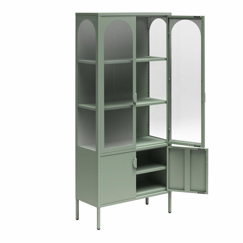 Chloe Tall Metal Display Cabinet with 2 Arched Glass Doors, Pale Green