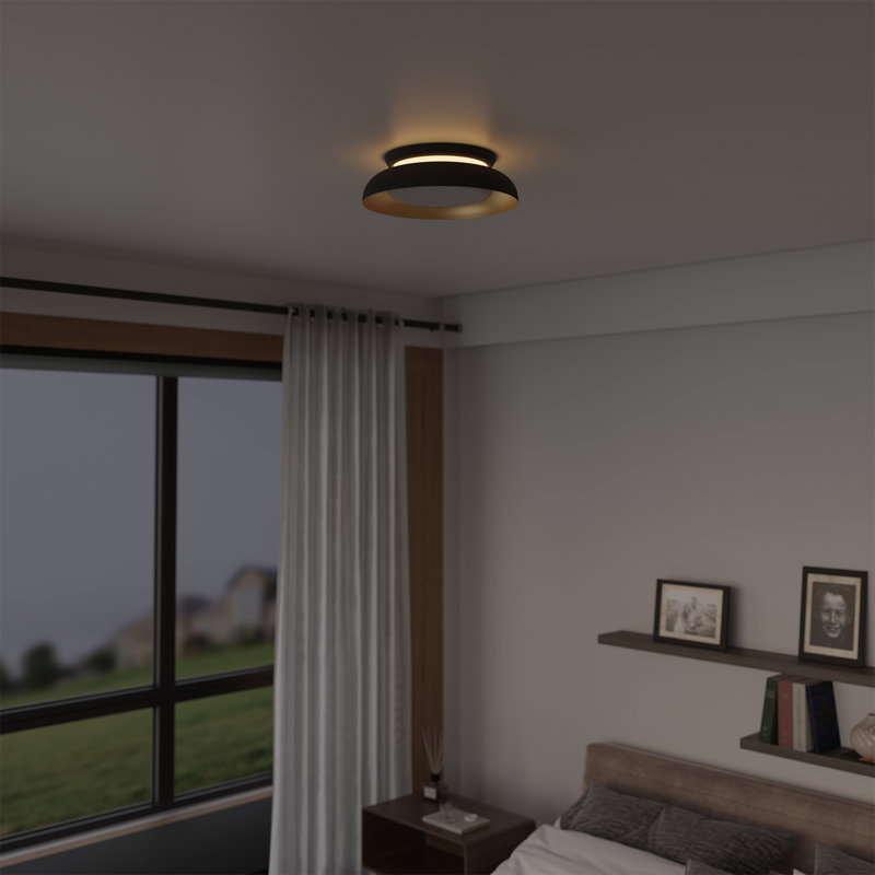 Luminaire encastré à  DEL de 21 W, noir mat, avec veilleuse, abat-jour en verre blanc et intérieur doré