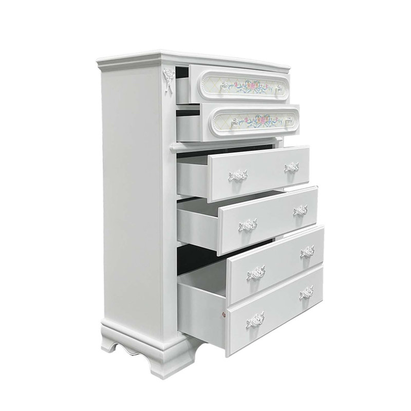 Commode 5 tiroirs Flora, finition blanche, Blanc