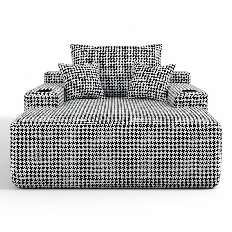 Méridienne convertible en peluche avec accoudoirs larges, coussins décoratifs, porte-gobelet et canapé-lit