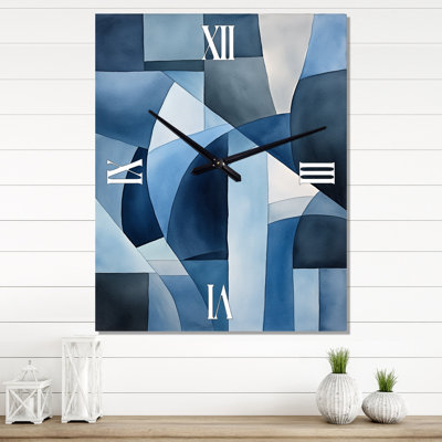 Cubist Dreams In Faded Retro Navy Blue II - Abstract Modern Wall Clock