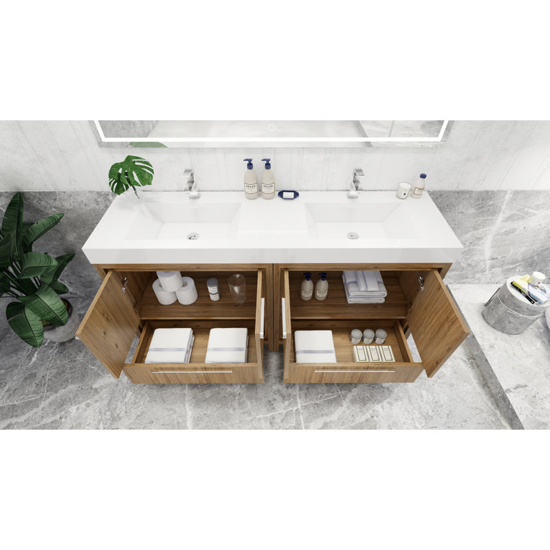 Ensemble de meuble-lavabo double 72 po Somerby, Chrome, Chêne naturel