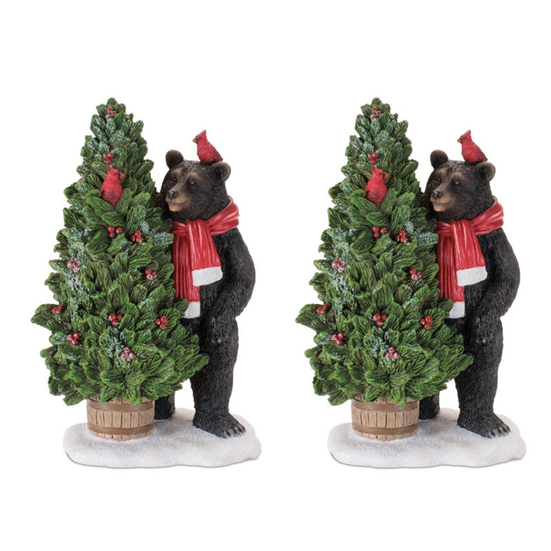 Figurine ours avec arbre de Noël et cardinaux (ensemble de 2)