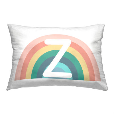Rainbow Initial Striped Polyester Throw Pillow