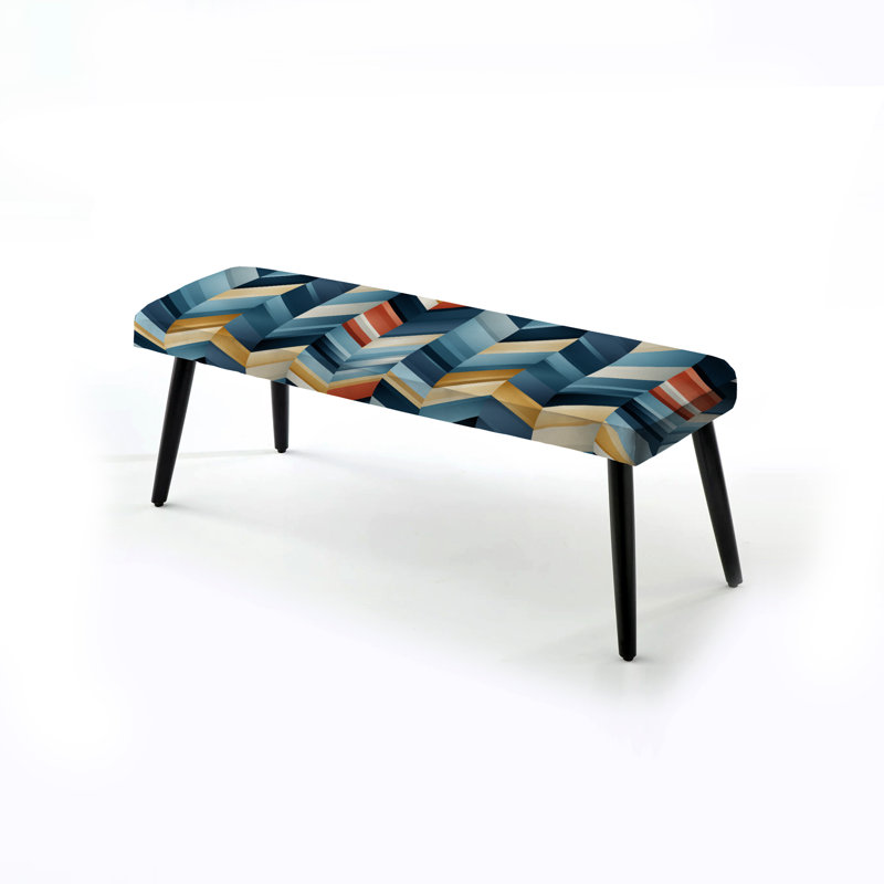 Chevron géométrique bleu et doré - Banc rembourré noir