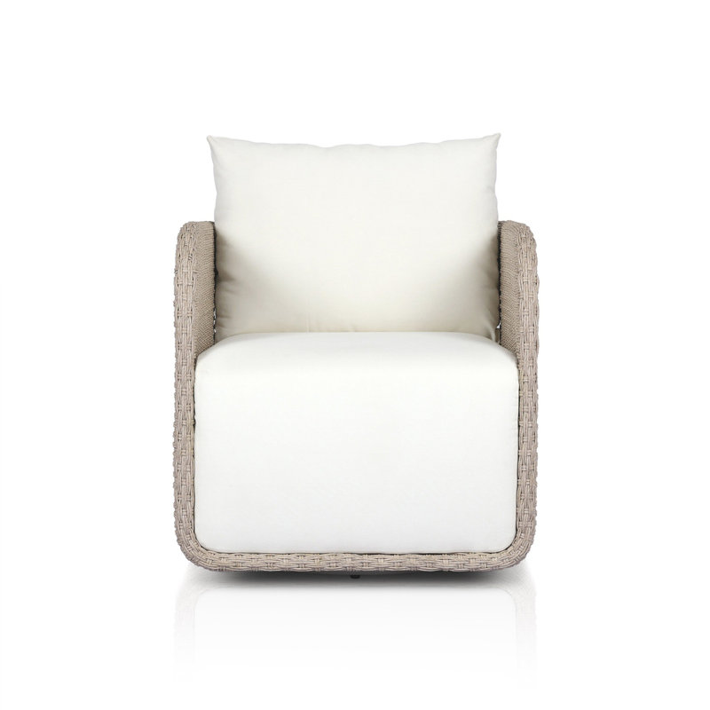 Poillucci Swivel Wicker Outdoor Lounge Chair, Vintage White, Arashi Salt, Acrylic