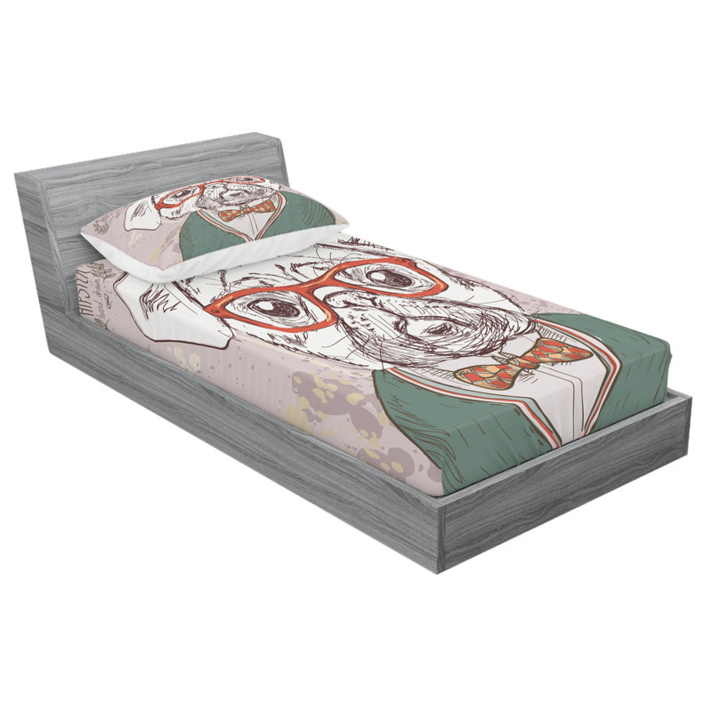 Twin XL White and Green Microfiber Dog Print Bedding Set