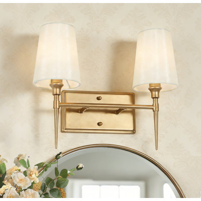 Éclairage pour meuble-lavabo à 2 lumières à intensité variable avec abat-jour en tissu blanc cassé Lidia