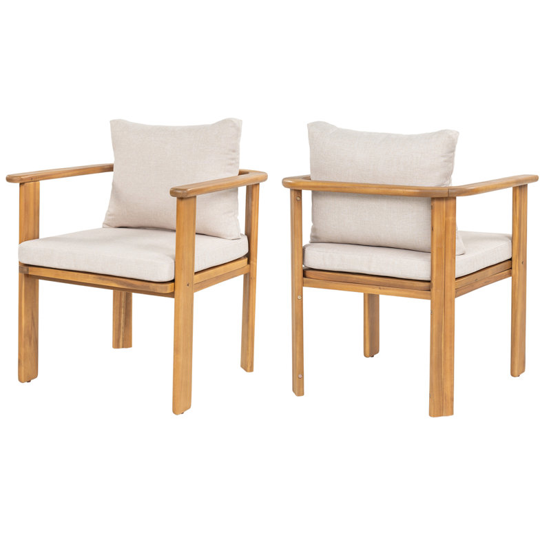Chaises de patio modernes, structure en teck de bois d'acacia, coussins beiges pour la salle à manger