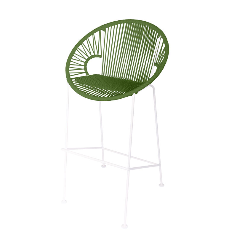 Alaena Puerto Indoor/Outdoor Handmade Bar Height Stool, White, Cactus