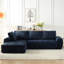 Canapé modulaire de luxe en fausse fourrure en L surdimensionné au design minimaliste, canapé-lit confortable pour le salon, les appartements et les espaces de réception, bleu foncé, 4 sièges, tissu doux pour la peau, surface, poche en éponge-133215670